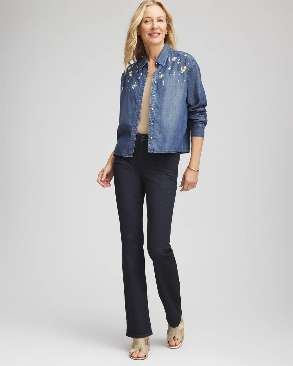 Kiruna Indigo Embellished Tencel Collar Shirt
