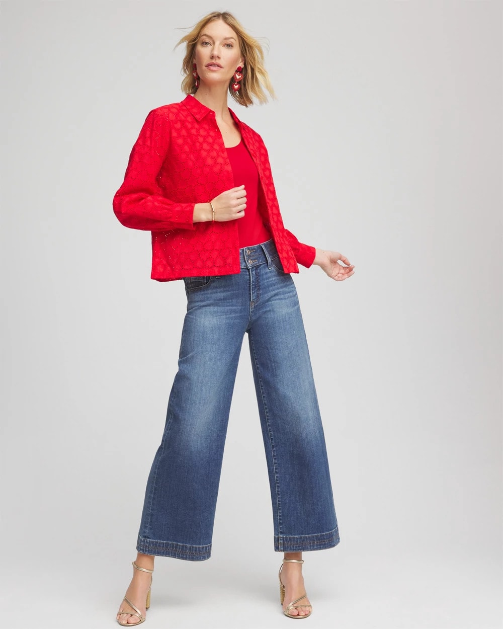 Love Letter Red Heart Eyelet Button Down Shirt