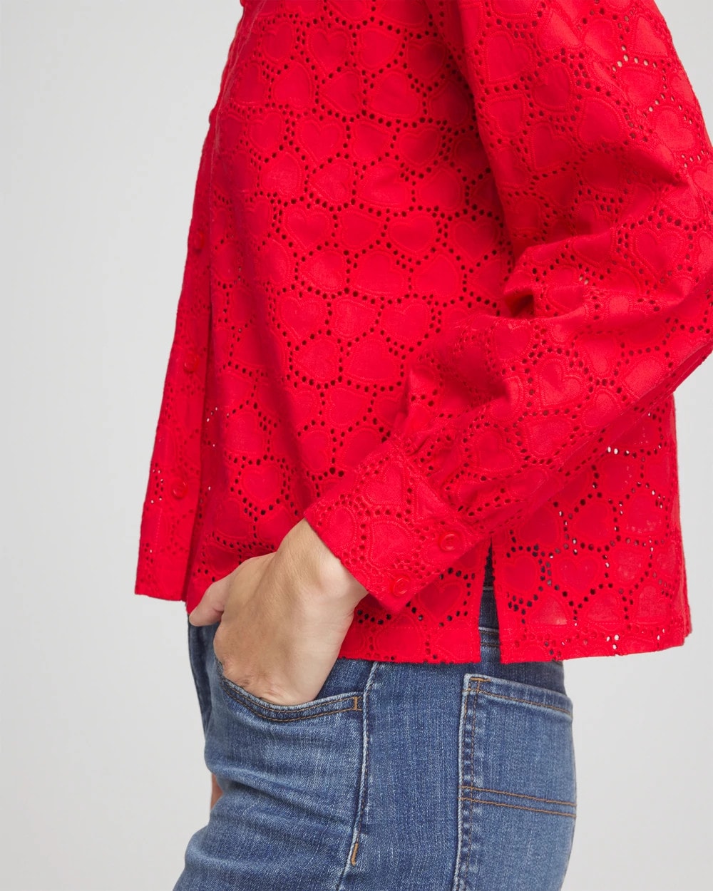 Love Letter Red Heart Eyelet Button Down Shirt
