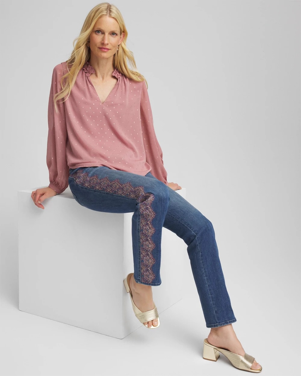 Dusty Rose Ruffleneck Lined Georgette Blouse