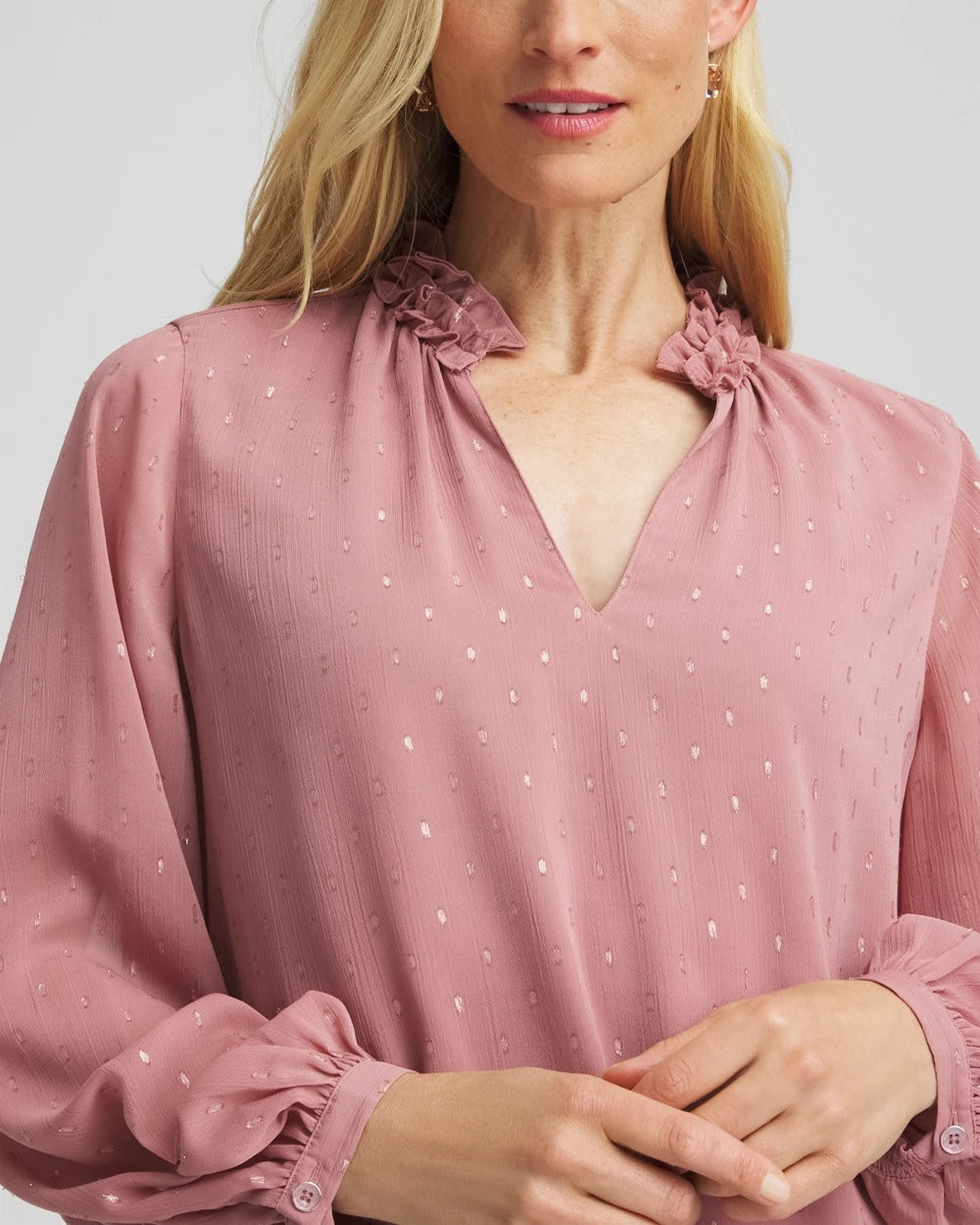 Dusty Rose Ruffleneck Lined Georgette Blouse