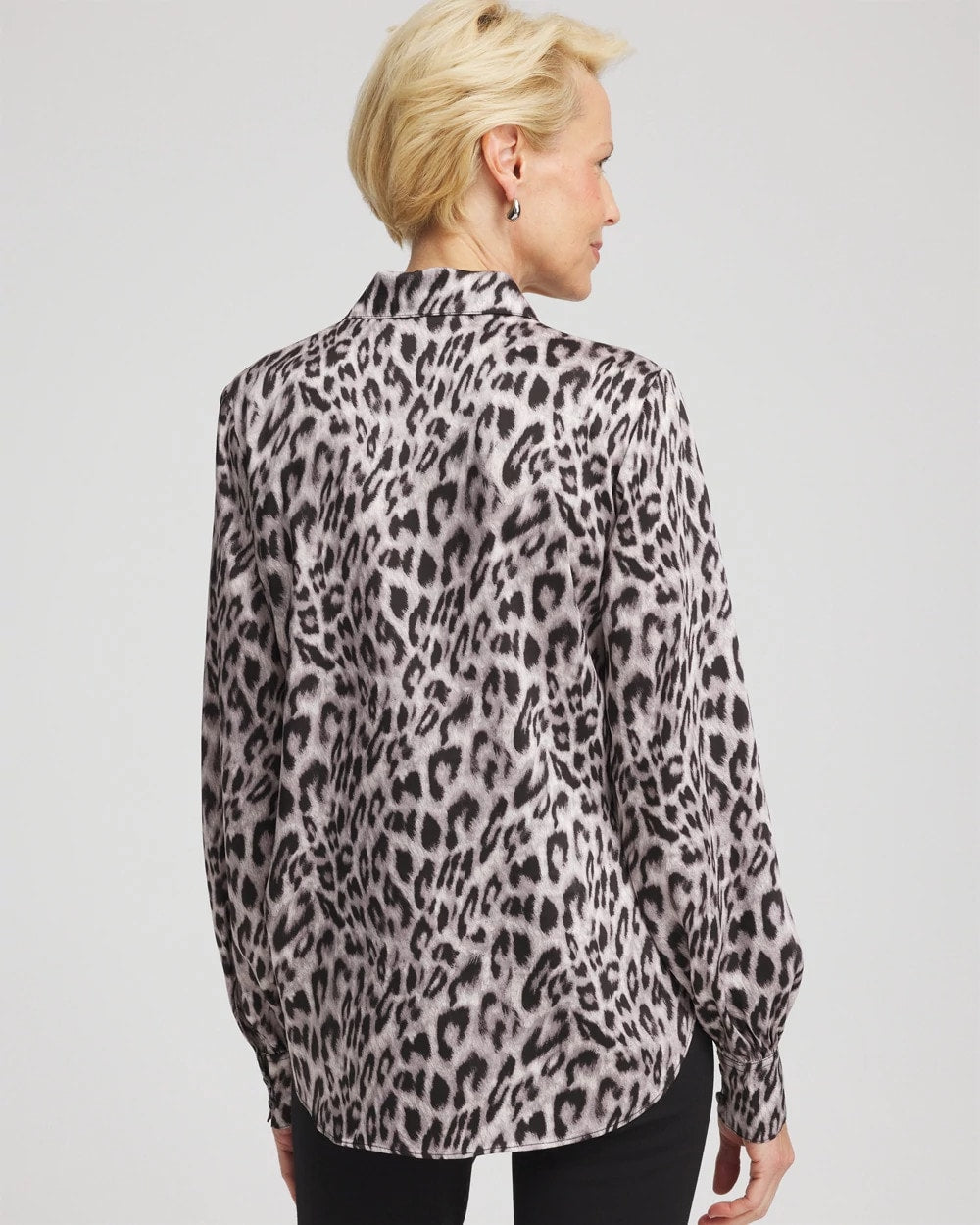 Dove Gray Faux Silk Snowy Animal Shirt