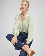 Sage Meadow Jacquard Georgette Peasant Blouse