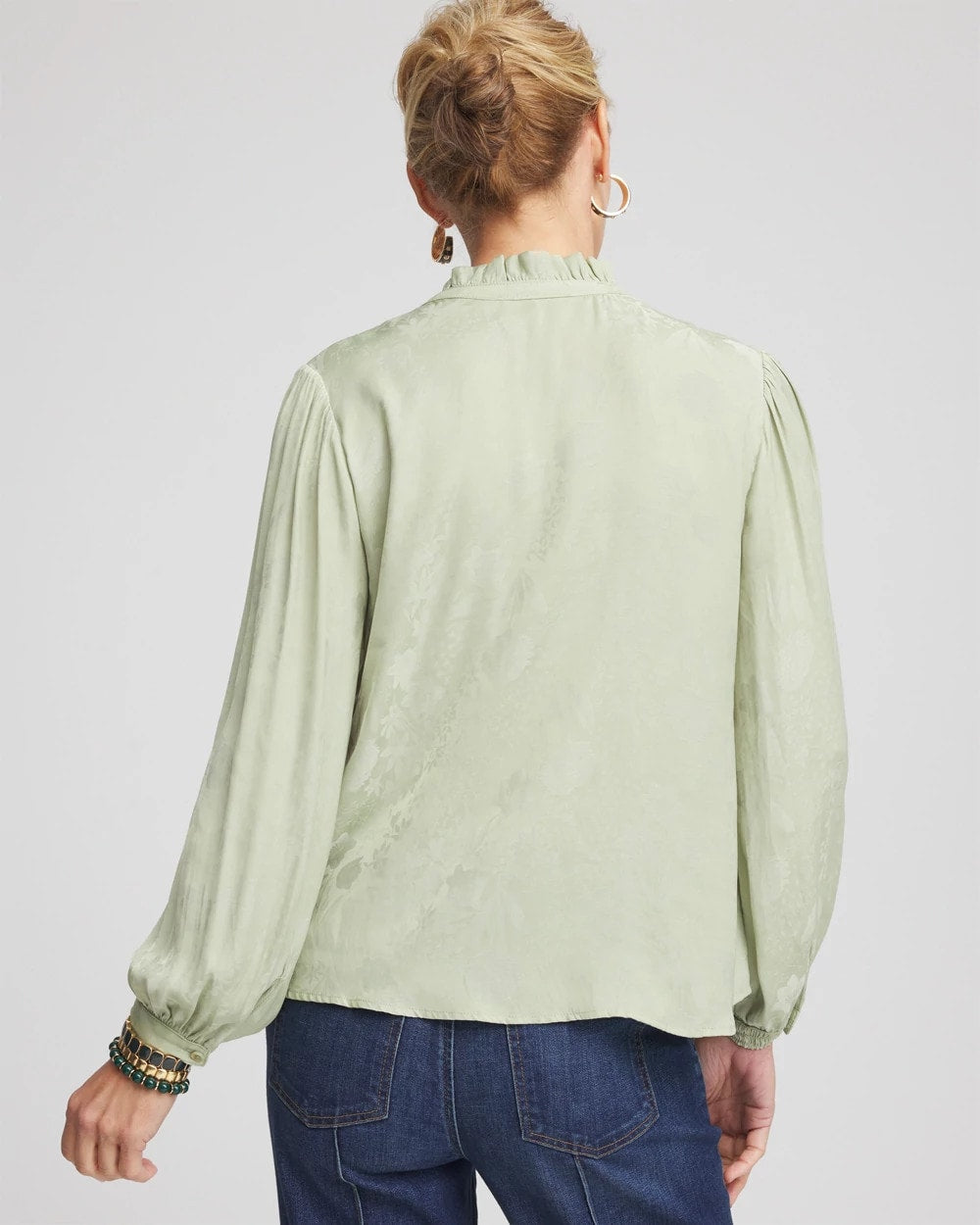 Sage Meadow Jacquard Georgette Peasant Blouse
