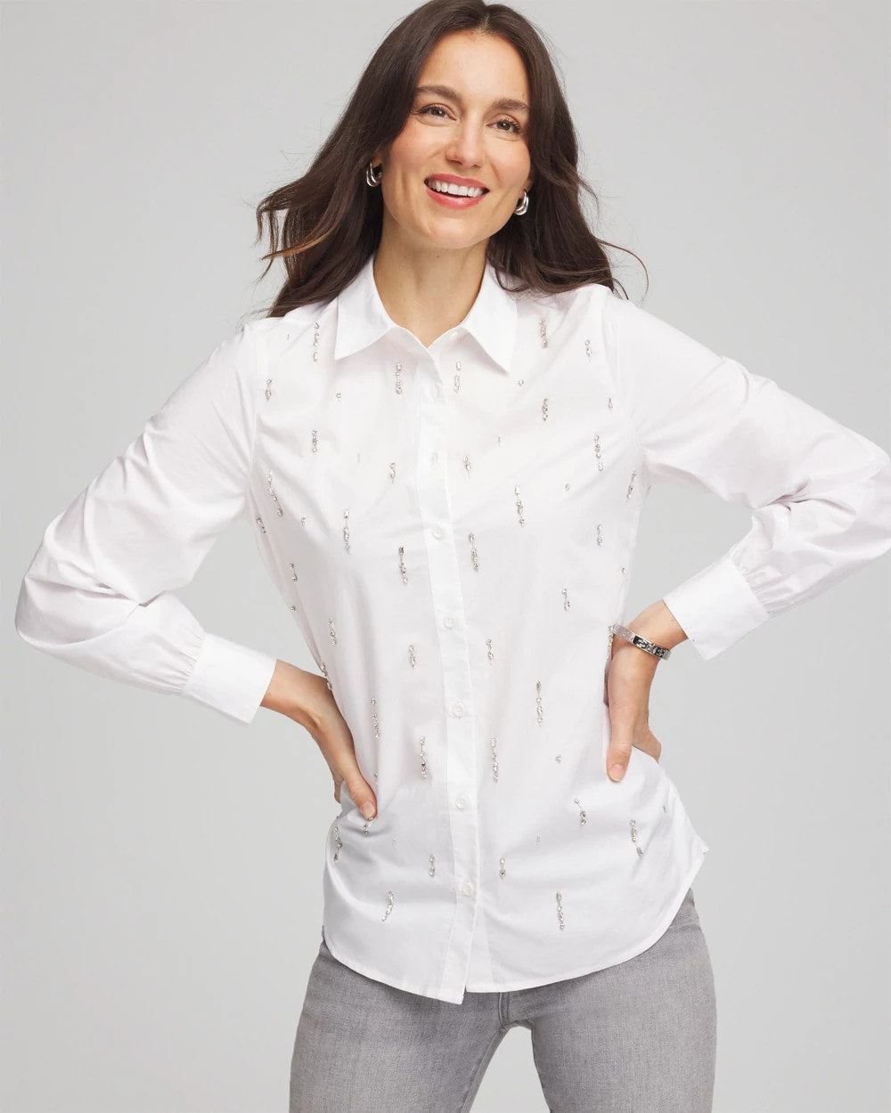 Alabaster Jeweled Poplin Shirt