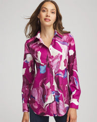 Cobalt Stone No Iron™ Floral-Paint-Print Shirt