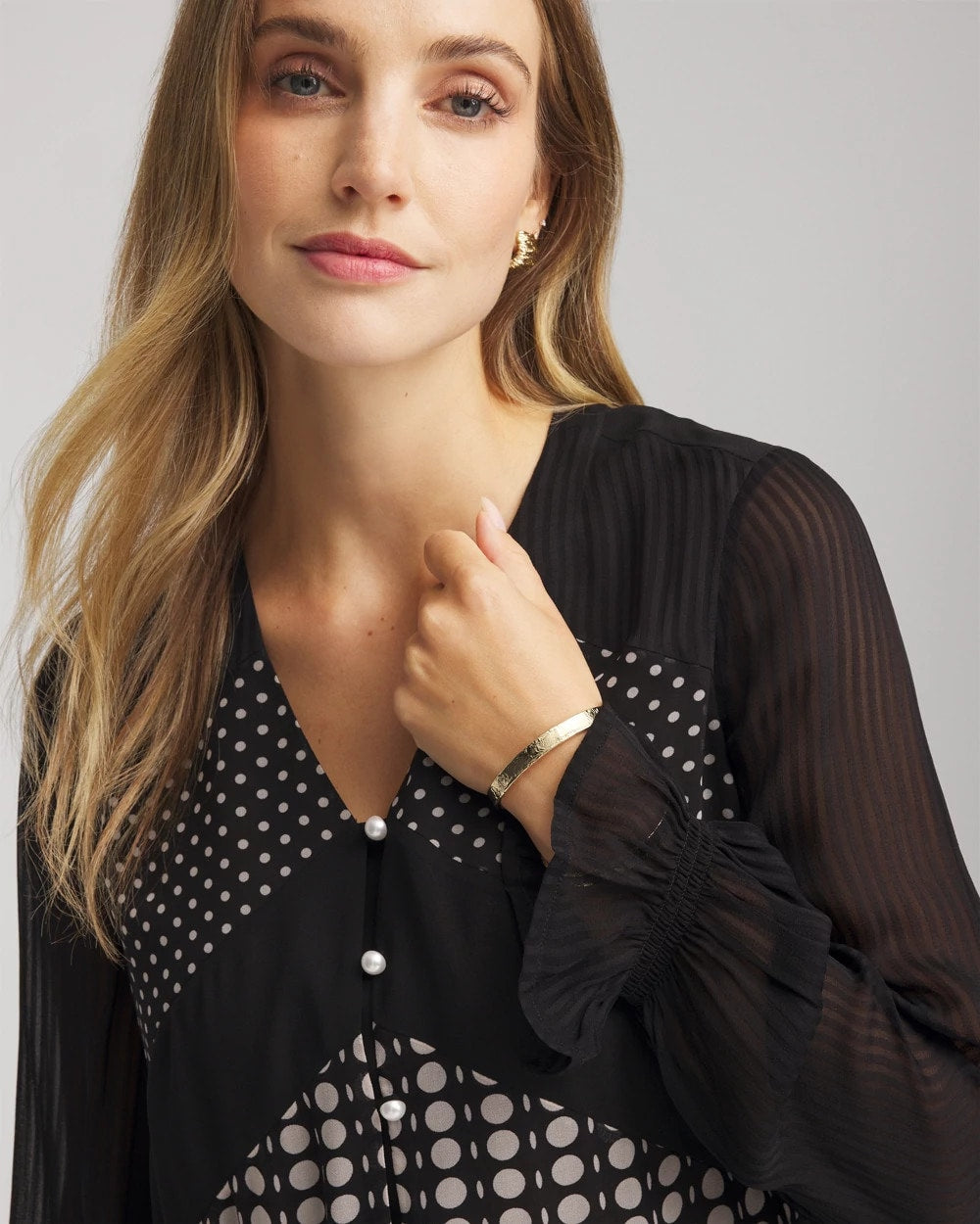 Black Georgette Polka Dot Blouse