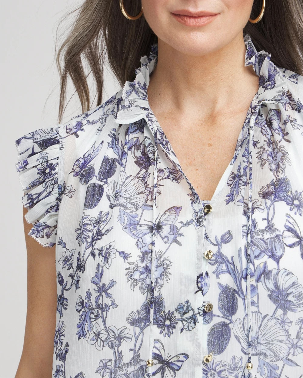 Pale Turq Blue Butterfly Ruffle Collar Blouse