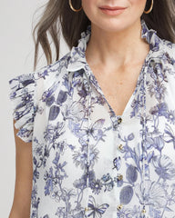 Pale Turq Blue Butterfly Ruffle Collar Blouse