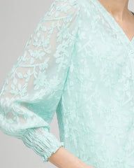 Teal Waters Floral Soutache V-Neck Blouse