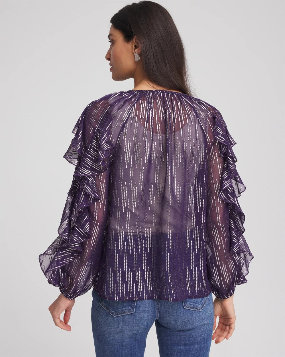 Purple Elixir Georgette Ruffle Sleeve Blouse