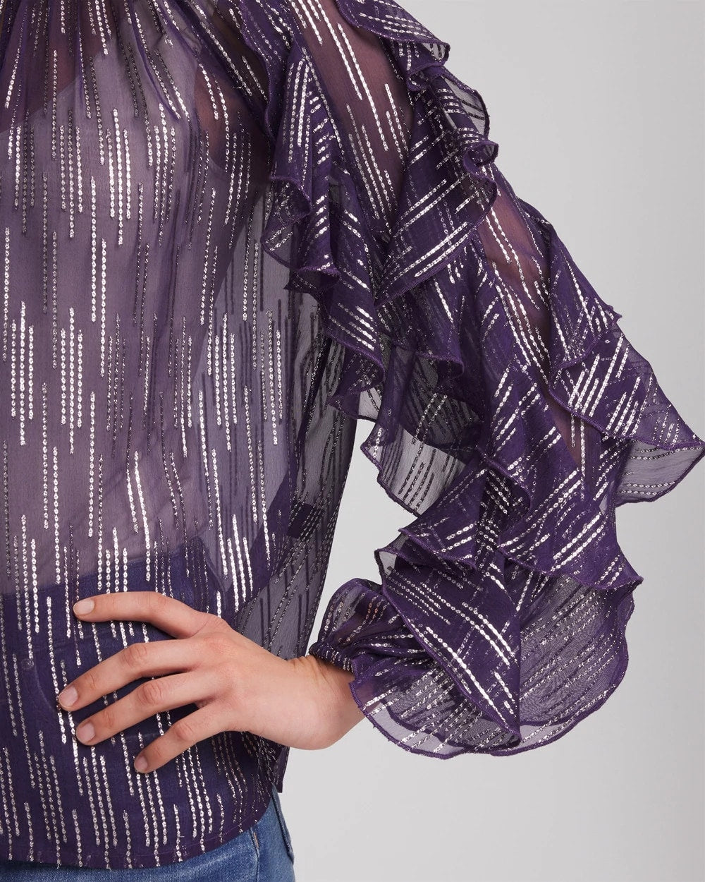 Purple Elixir Georgette Ruffle Sleeve Blouse