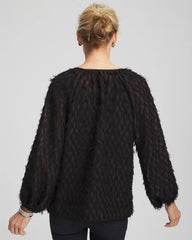 Black Feathered Pullover Peasant Blouse