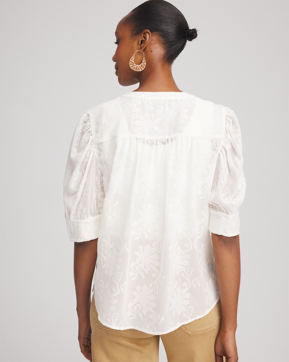 Ecru Chiffon Puff Sleeve Shirt