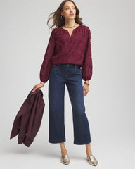 Deep Chianti Feathered Pullover Peasant Blouse