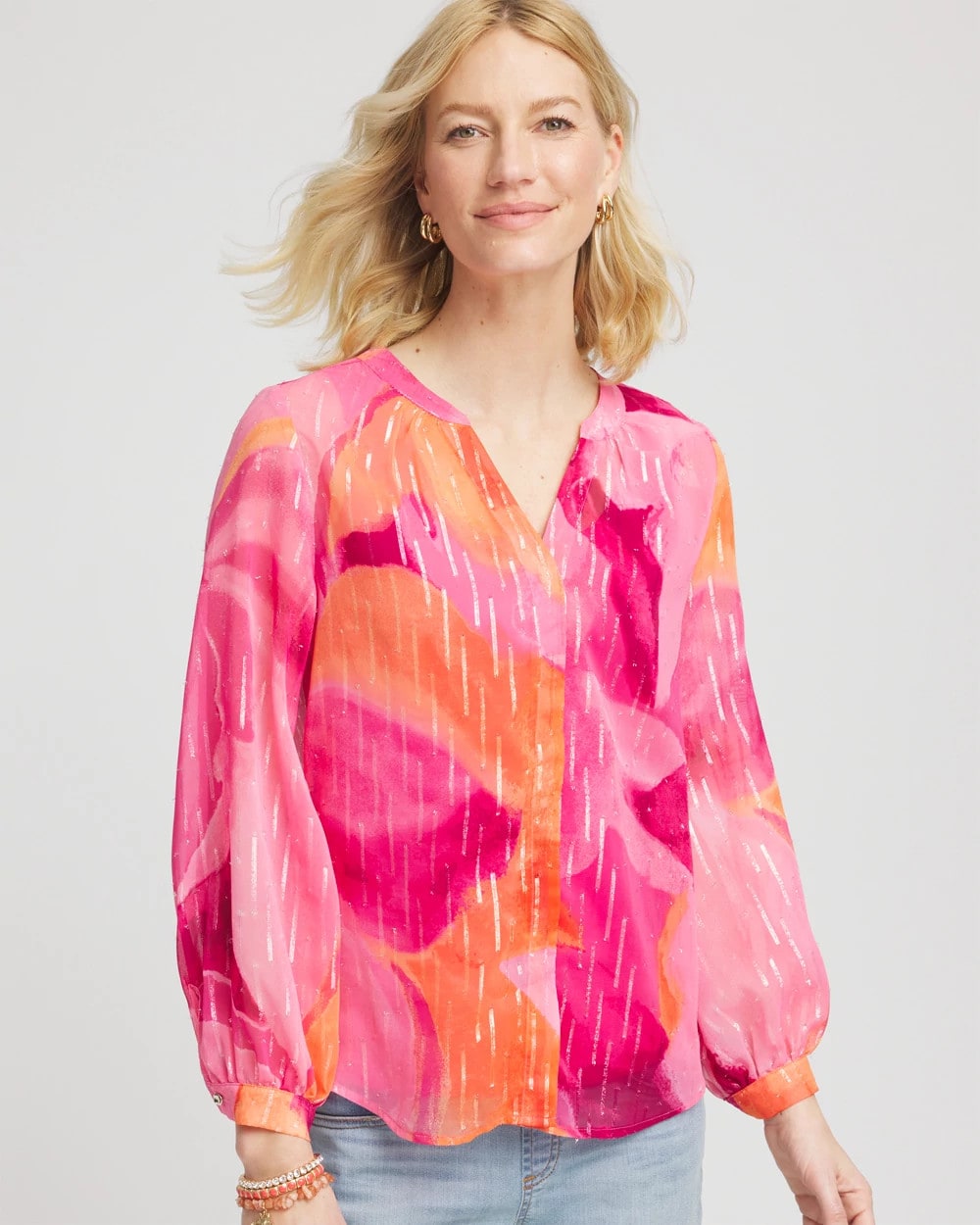 Crushed Berries Watercolor Classic Fit Chiffon Blouse