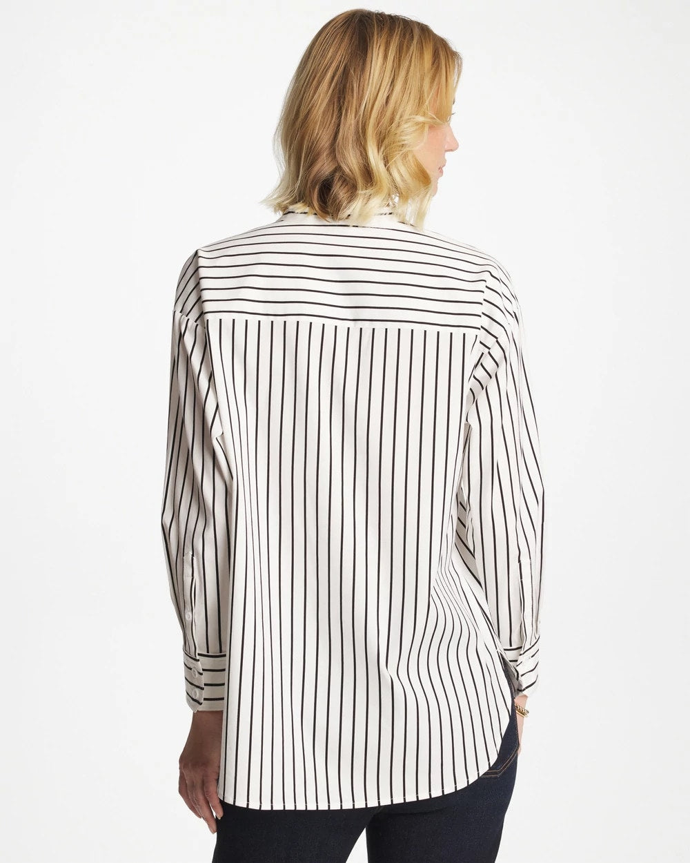 Black Striped Poplin Applique Tunic