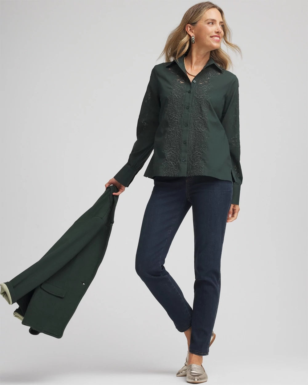 Darkest Spruce Lace Cotton Voile Shirt