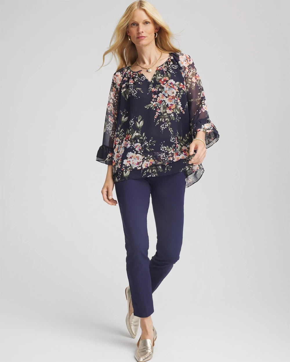 Passport Blue Floral Georgette Blouse
