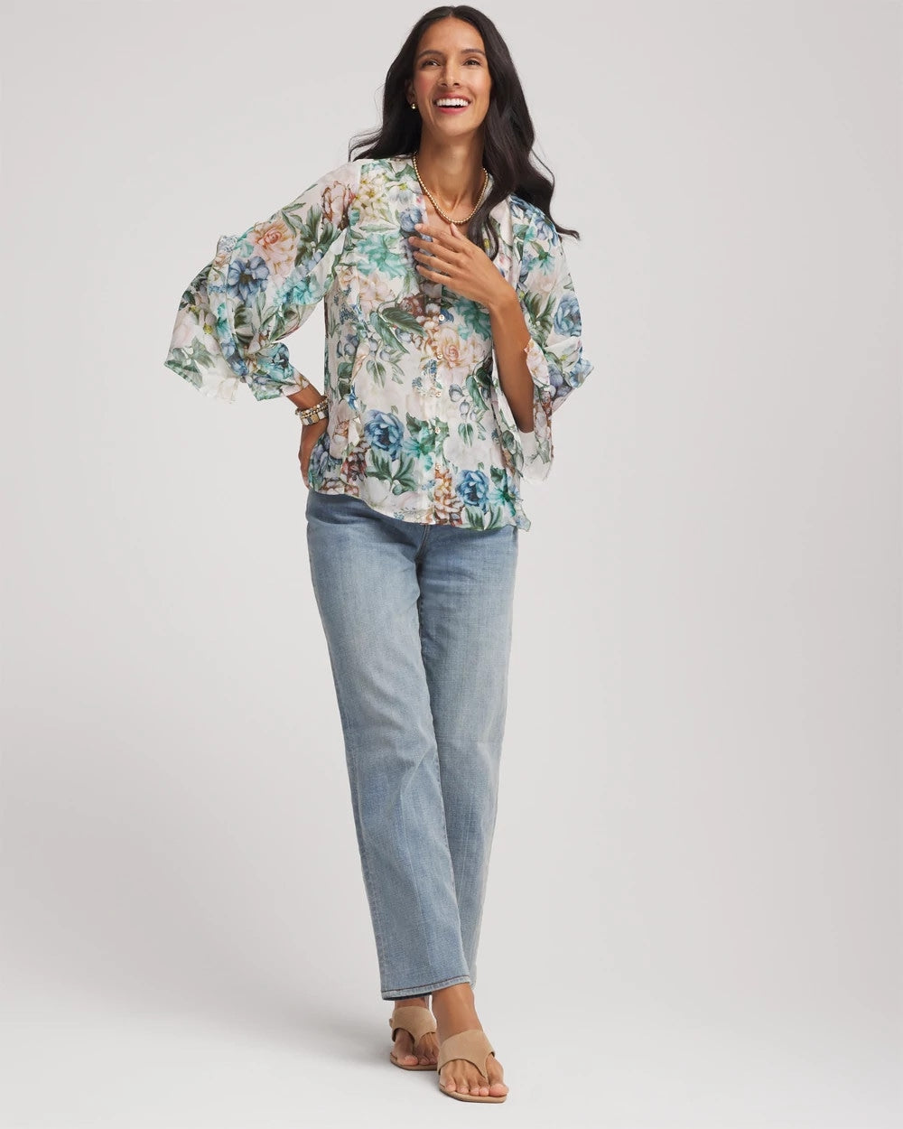 Rose Smoke Georgette Ruffled V-Neck Blouse