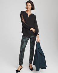 Black Crepe Banded Collar Blouse