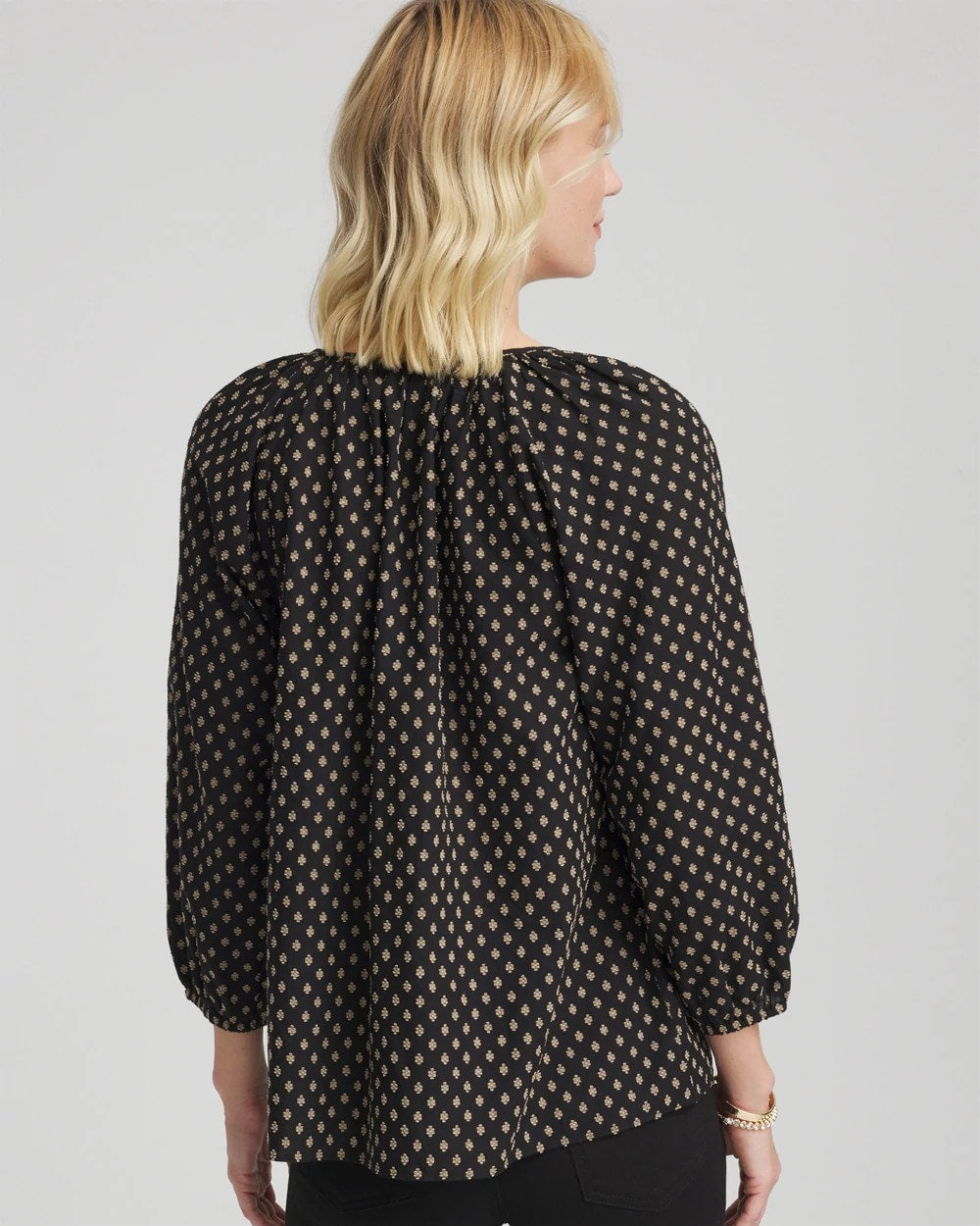 Black Floral Print Tie-Neck Top