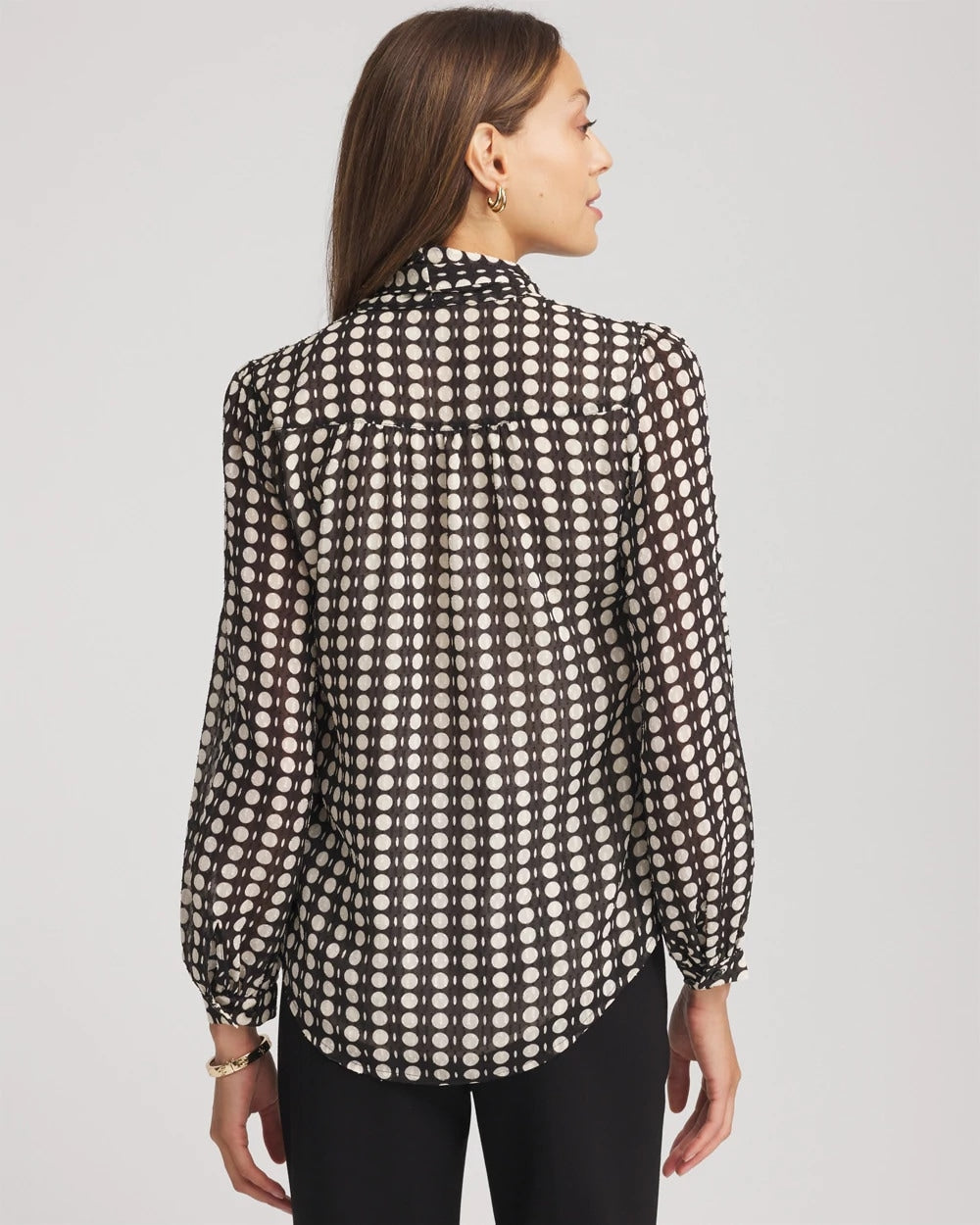 Black Clip-Dot Tie-Front Blouse