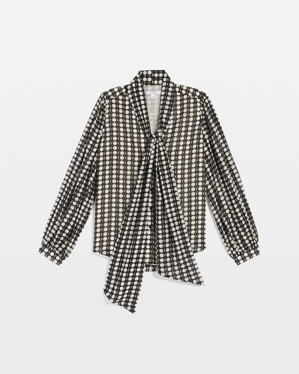 Black Clip-Dot Tie-Front Blouse