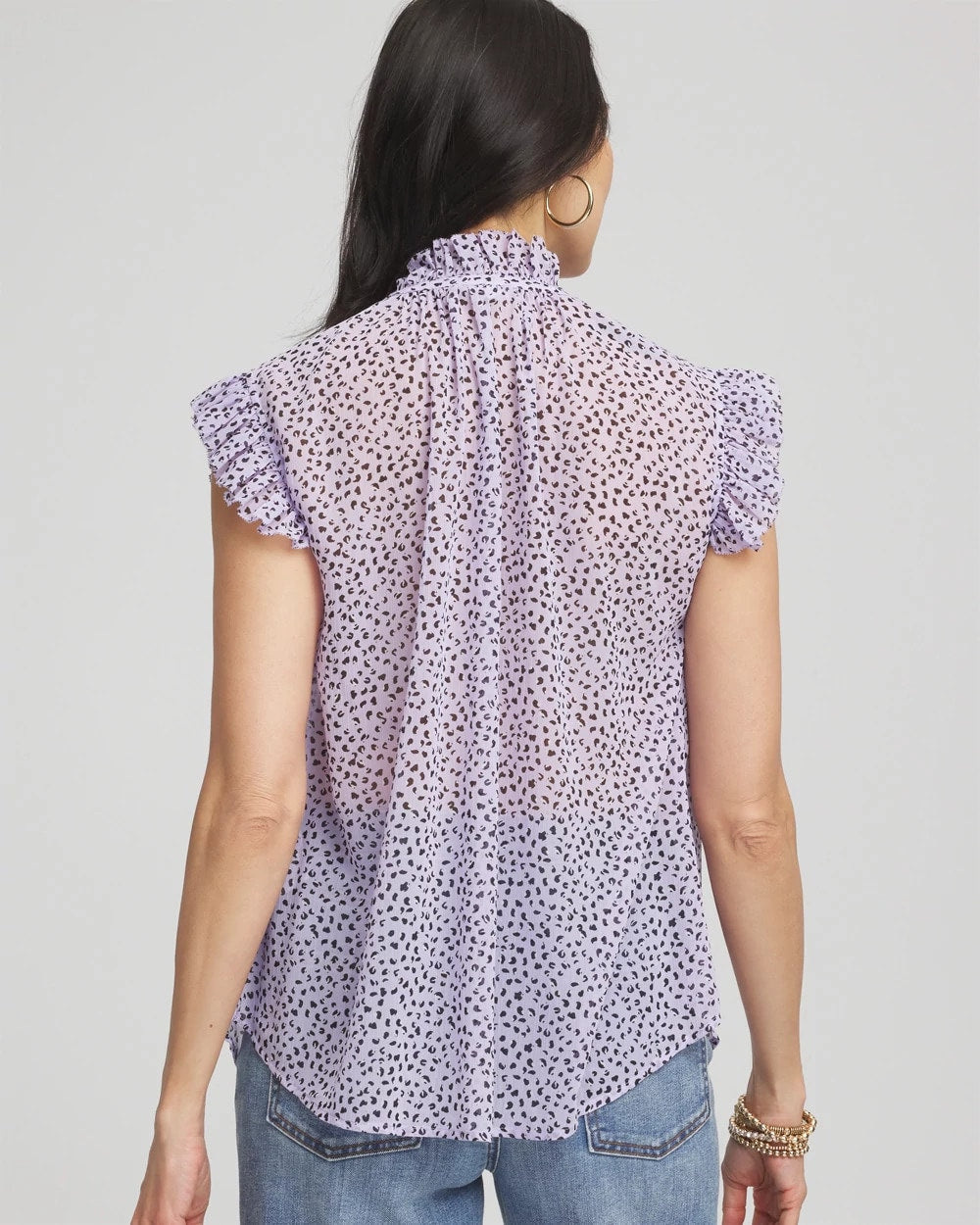 Violet Aura Cheetah Print Ruffle-Collar Blouse