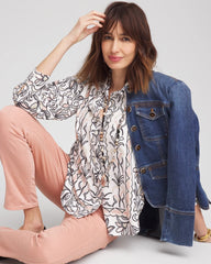 French Blush Faux Silk Floral Collared Shirt