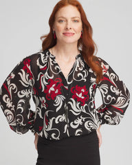 Black Crinkle Chiffon Floral Blouse