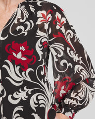 Black Crinkle Chiffon Floral Blouse