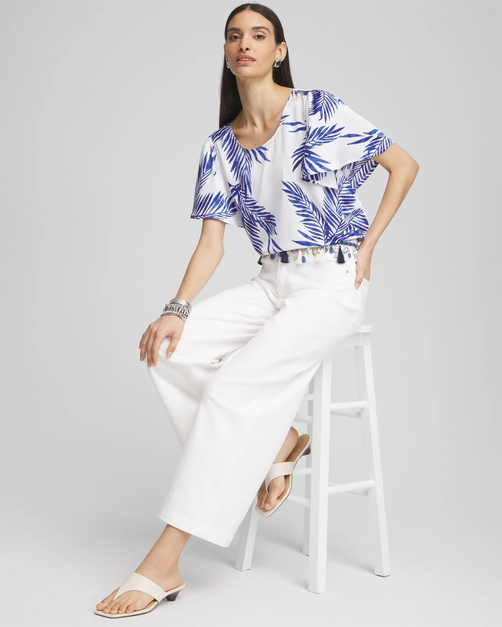 Blue Casa Flutter Sleeve Satin Top