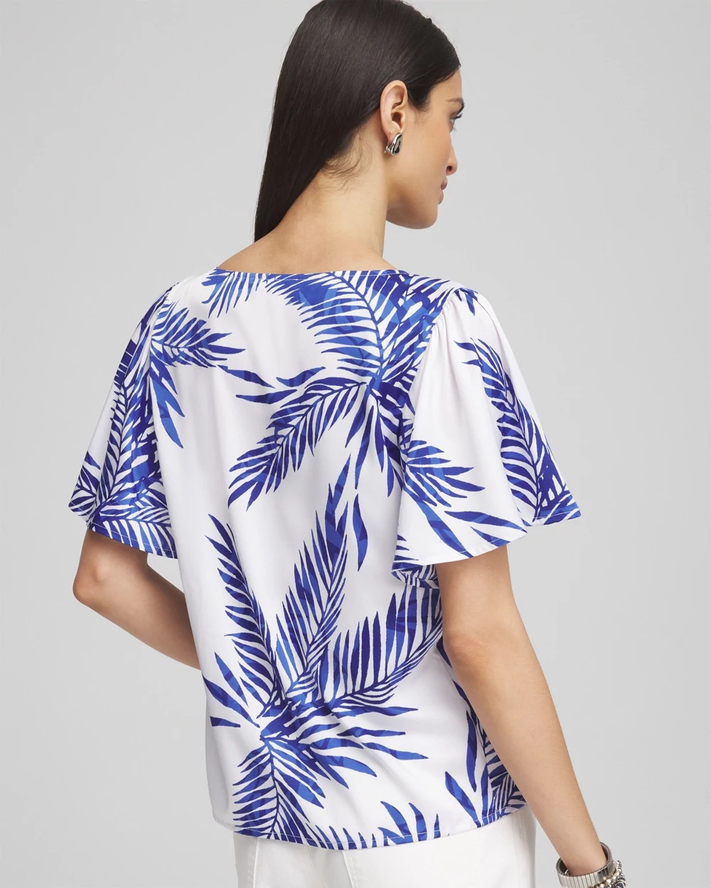 Blue Casa Flutter Sleeve Satin Top