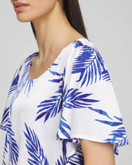 Blue Casa Flutter Sleeve Satin Top
