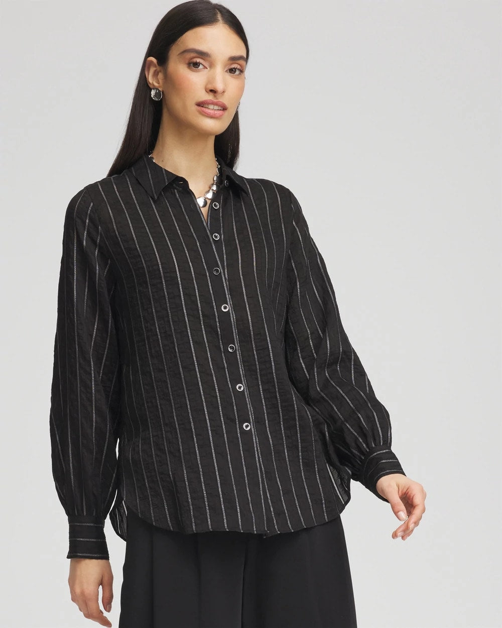 Black Classic Soft Button-front Blouse