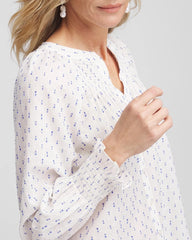 Blue Casa Smocked Split-neck Blouse