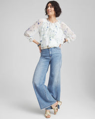 Blue Pearl Georgette Sheer Ruffle Blouse