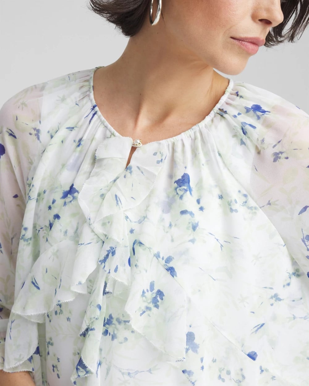 Blue Pearl Georgette Sheer Ruffle Blouse
