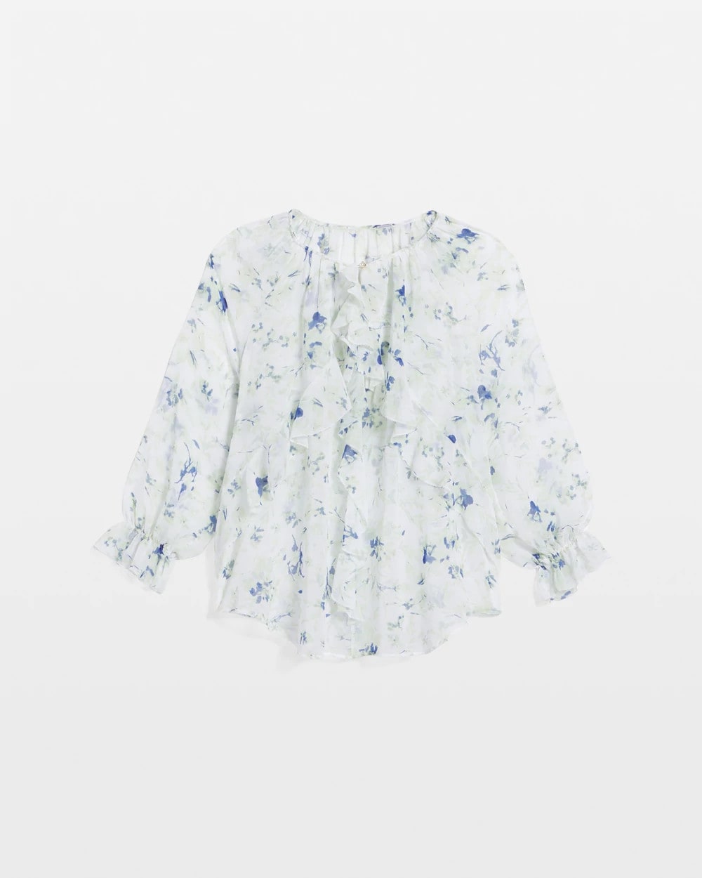 Blue Pearl Georgette Sheer Ruffle Blouse