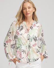 Cafe Aroma Drawstring Crinkle Chiffon Blouse