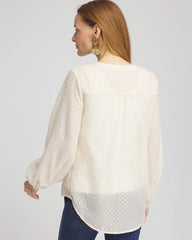 Ecru Chevron Blouson Sleeve Blouse