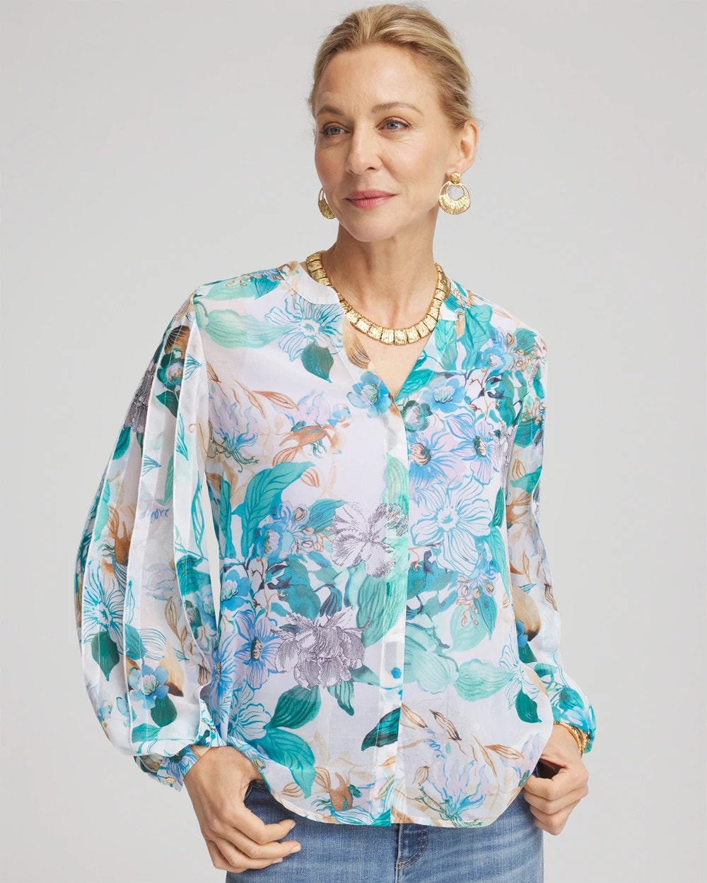 Paradiso Blue Georgette Billow Sleeved Blouse