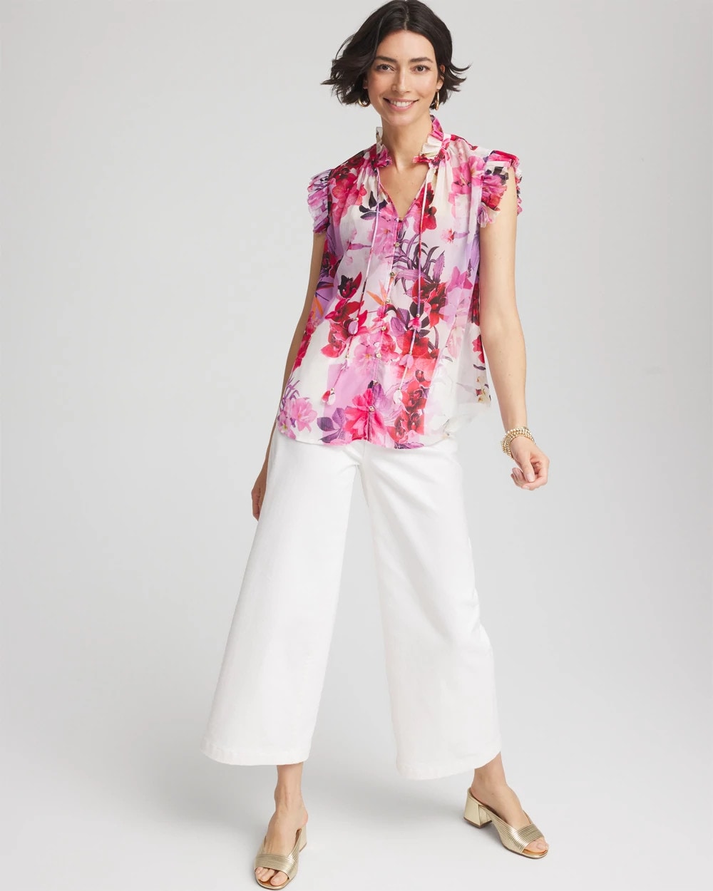 Plum Shade Floral Ruffle Collar Blouse