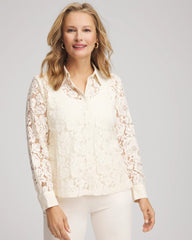 English Cream Classic-Fit Collared Lace Shirt
