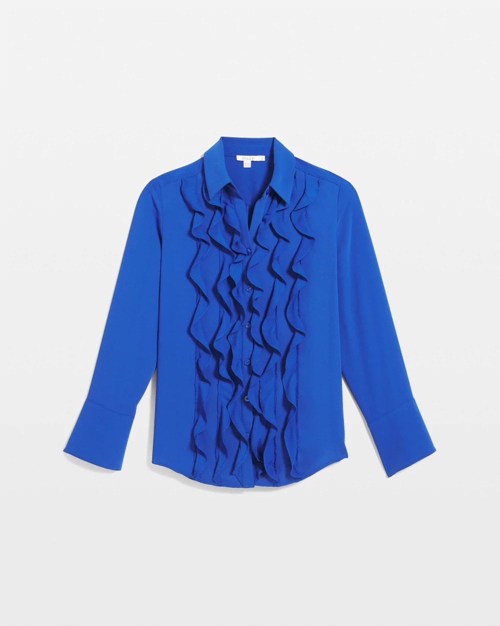 Cobalt Stone Ruffle-Trim Chiffon Blouse
