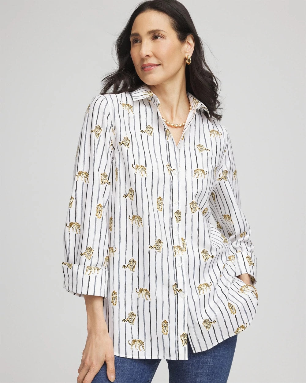 Optic White No Iron™ Leopard Graphic Shirt