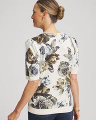 English Cream Floral V-Neck Sweater Tee