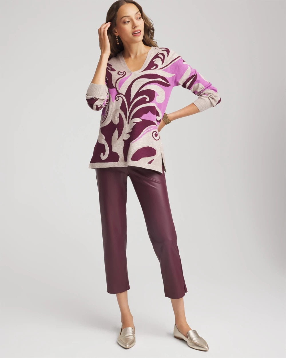 Gooseberry Intarsia Knit V-Neck Pullover Sweater