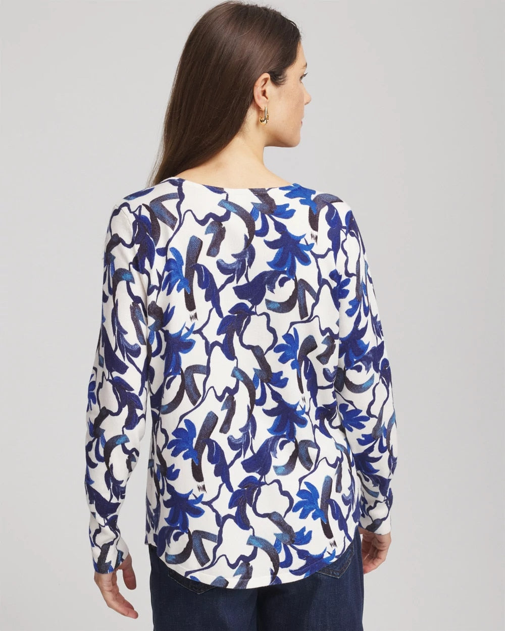 Ecru Ella V-Neck Blue-Petals Pullover Sweater